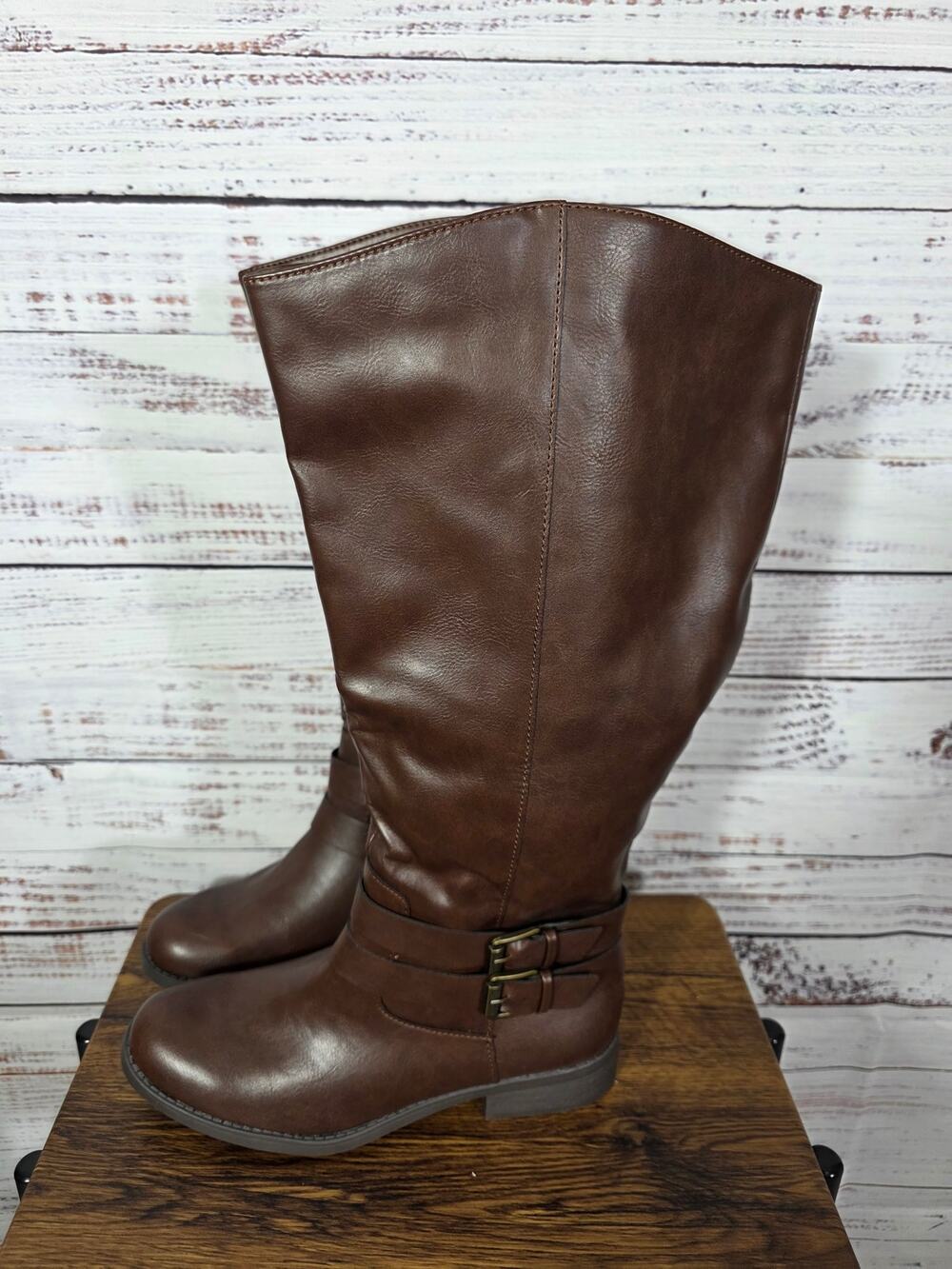 Style & Co Maliaa Riding Boots Womens 8 Brown Tall Buckle Knee High Boots